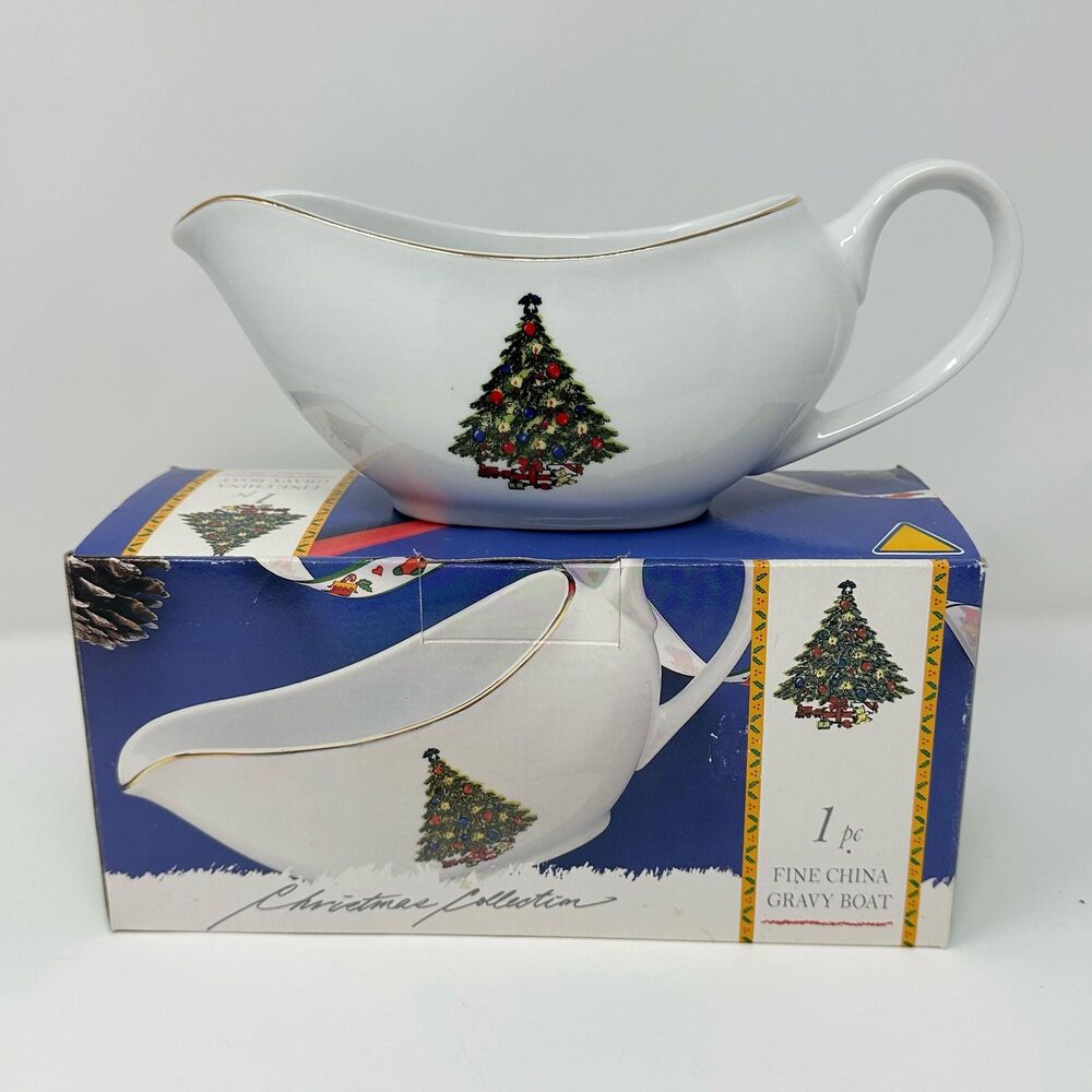 Trisa Christmas Collection Porcelain Christmas Tree Gravy Boat - Original Box